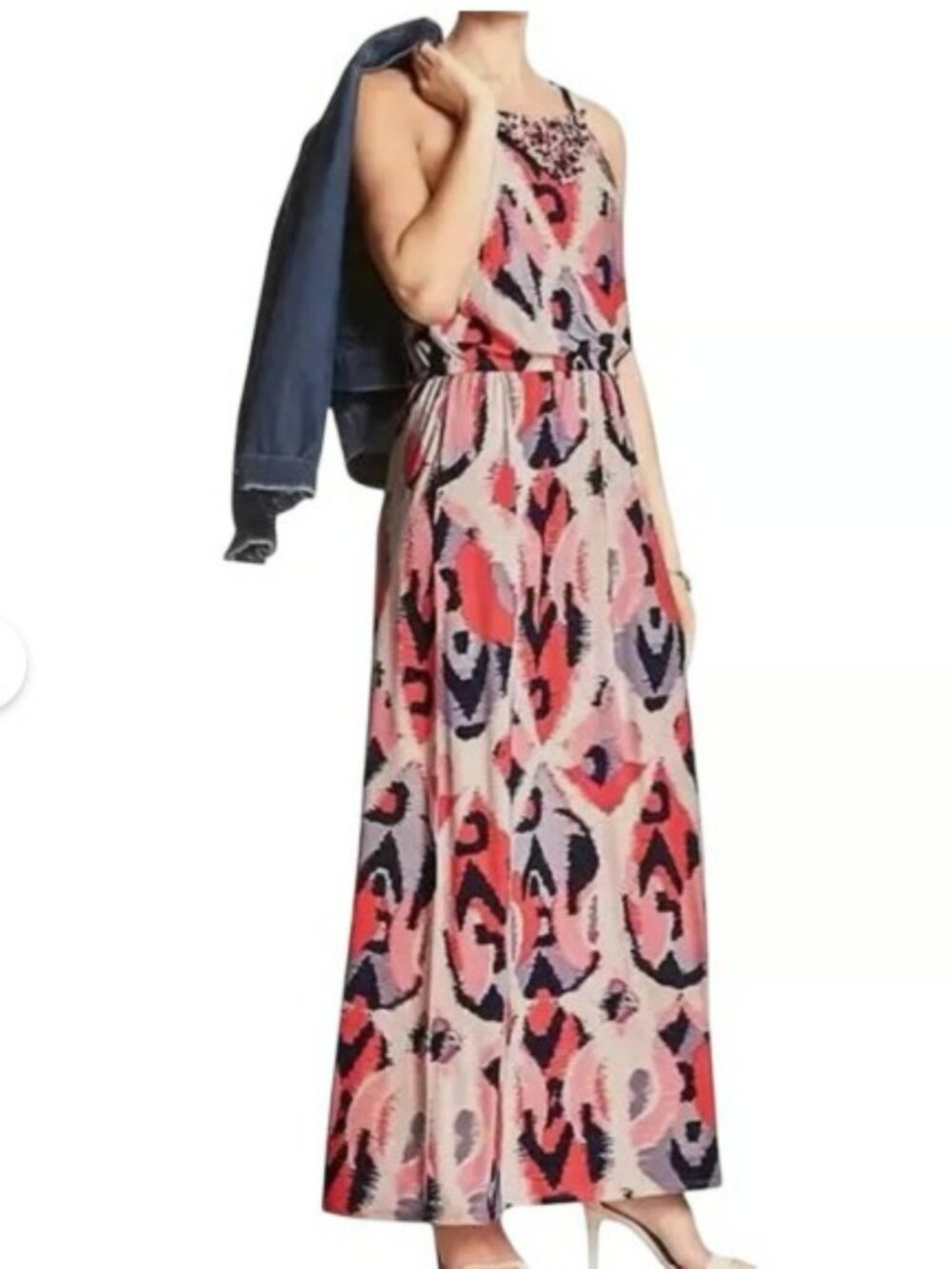 Banana Republic Factory Macrame Halter Ikat Maxi Dress L